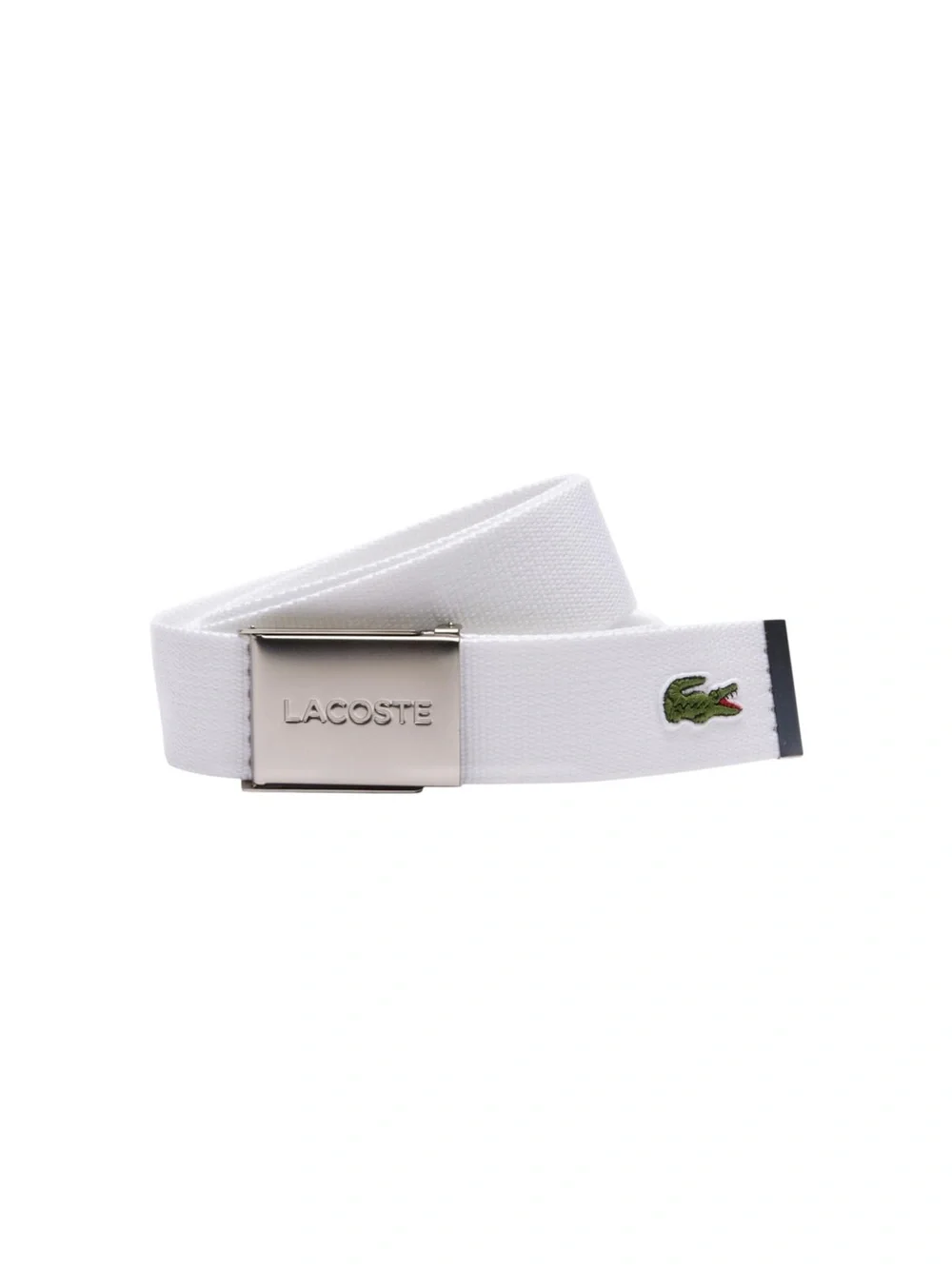 Lacoste white belt with green crocodile logo